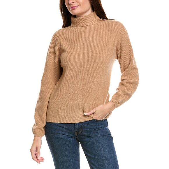 Kier+J Womens Kier + J Ribbed Turtleneck Wool & Cashmere-Blend Sweater Brown